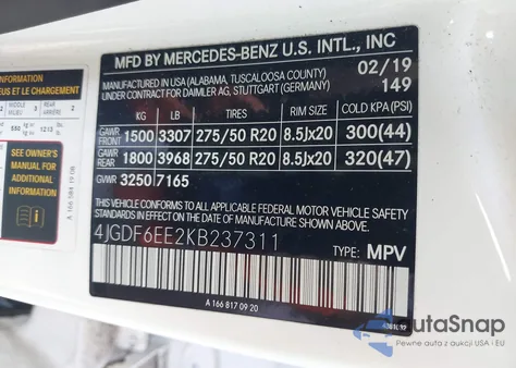 2019 Mercedes-Benz Gls 450 4Matic z USA, uszkodzony, nr VIN 4JGDF6EE2KB237311